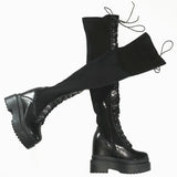 Women's Leather Over Knee Wedge Boots - Black - Over Knee Boots - 13 B - Genuine Leather - image 16