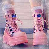 Funki Buys | Boots | Women's Goth Lace Up Platform Wedges