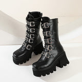 Women's Chunky Mid-Calf Buckle Boot - Black - Buckle Boots - 43 B - PU Leather - image 14