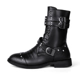 Men's Leather Lace Up Buckle Strap Boots - Black - Biker Boot - 45 B - Genuine Leather - image 26