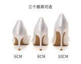 Women's French Silk Flower Wedding Shoe - White - 10cm Bridal Shoes - 41 B - Silk/PU Leather - image 16