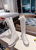 Women's Knee High Platform Canvas Boots - Black - High Top Canvas Sneakers - 40 B - Canvas - image 32