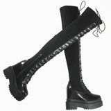 Women's Leather Over Knee Wedge Boots - Black - Over Knee Boots - 13 B - Genuine Leather - image 12
