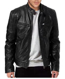 Men's Standing Collar Biker Jackets - Black - Jacket - 5XL - PU Leather - image 14