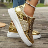 Women's Gold Sequins Platform Sneakers - Light Gold - Sneakers - 43 B - PU - image 6
