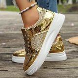 Women's Gold Sequins Platform Sneakers - Light Gold - Sneakers - 43 B - PU - image 8