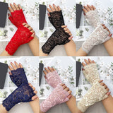 Women's Gothic Fingerless Lace Gloves - Black - 3 / C1 - One Size - Rayon - image 22