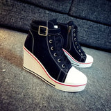 Women's High Top Platform Wedge Sneaker - White - Platform Sneakers - 43 B - Canvas - image 10