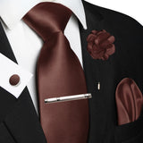 Men's 5 Pcs Luxury Ridged Silk Tie Sets - Brown - 5pc Tie Set - 025 - Medium - Silk - image 35