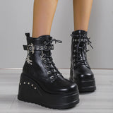 Women's Punk Chunky Platform Creepers - Black - Platform Ankle Boots - 43 B - PU Leather - image 10