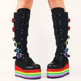 Women's Gothic Rainbow Platform Boots - Black - Rainbow Platform Boots - 46 B - PU Leather - image 2