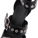 Women's Punk Buckle Strap Rivet Stilettos - White - Punk Rivet Stilettos - 4 B - PU Leather - image 22