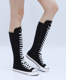 Women's High Top Lace Up Canvas Boots - Black - 1 - Tall Canvas Sneaker - 43 B - Canvas - image 12