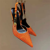 Women's Metallic Beaded High Slingbacks - Orange - 1 6129 / Slingbacks - 42 B - PU Leather - image 30