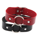 Unisex Vintage Goth Choker Necklace - Black - Circle Choker Necklace - Medium - PU Leather - image 1