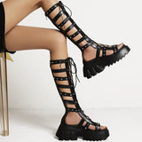 Women's Open Toe Gladiator Sandals - Black - 1 / Matte / Gladiator Platform Sandals - 10.5 B - PU Leather - image 10