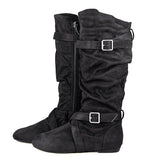 Women's Line Dance Buckle Flat Boots - Green - Boots - 42 B - PU Suede Leather - image 13