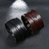 Men's Wide Genuine Leather Wristband - Brown - Cuff Bracelet - Medium - Genuine Leather - image 3