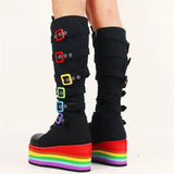 Women's Gothic Rainbow Platform Boots - Black - Rainbow Platform Boots - 46 B - PU Leather - image 18