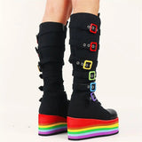 Women's Gothic Rainbow Platform Boots - Black - Rainbow Platform Boots - 46 B - PU Leather - image 13