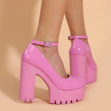 Women's High Platform Buckle Strap Shoes - Black - Patent - Chunky Platform Shoes - 42 B - PU Leather - image 28