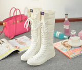 Women's Canvas Knee High Lace Up Boots - White - 2cm Heel - 43 B - Canvas - image 16