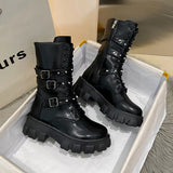Women's Gothic Platform Combat Boots - Black - Boots - 35 B - PU Leather - image 8