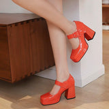 Women's Gothic Mary Jane Patent Heels - Red - Patent Mary Janes - 43 B - PU Patent Leather - image 3