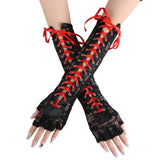 Women's Elbow Length Fingerless Gloves - Black - Lace Up Gloves - One Size - Acetate - image 11
