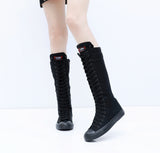 Women's High Top Lace Up Canvas Boots - Black - 1 - Tall Canvas Sneaker - 43 B - Canvas - image 15