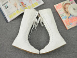 Women's Canvas Knee High Lace Up Boots - White - 2cm Heel - 43 B - Canvas - image 18