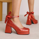 Women's Square Toe Block Heel Platforms - Blue - Platform Heels - US14-EU45-27.5CM - PU Leather - image 14
