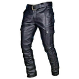 Men's PU Leather Motorcycle Cargo Pants - Black - Men's Pants - 5XL - PU Leather - image 1