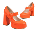 Women's Mary Jane Platform High Heels - Orange - Mary Jane Heels - 10.5 B - PU Leather - image 20