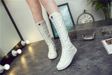 Women's Canvas Knee High Lace Up Boots - White - 2cm Heel - 43 B - Canvas - image 13
