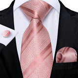 Men's 3 Pcs Silk Pink Wedding Tie Set - Pink - MJ-7602 - Medium - Silk - image 26