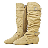 Women's Line Dance Buckle Flat Boots - Green - Boots - 42 B - PU Suede Leather - image 7