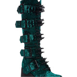 Women's Green Wedge Platform Rivet Boots - Green - Velvet Platform Boots - 43 B - PU Leather - image 5
