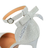 Women's Glitter Bow Knot Strappy Heels - Gold - Prom Shoes - 43 B - PU Leather - image 11
