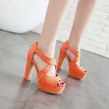 Women's Block Heel High Platform Sandal - Orange - Platform Sandals - 43 B - PU Leather - image 29
