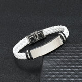 Unisex Titanium Woven Leather Bracelet - Black - Bracelet - Medium - Titanium - image 17