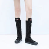 Women's High Top Lace Up Canvas Boots - Black - 1 - Tall Canvas Sneaker - 43 B - Canvas - image 7