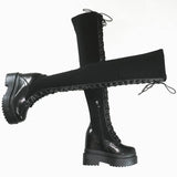 Women's Leather Over Knee Wedge Boots - Black - Over Knee Boots - 13 B - Genuine Leather - image 6