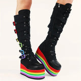 Women's Gothic Rainbow Platform Boots - Black - Rainbow Platform Boots - 46 B - PU Leather - image 12
