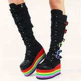 Women's Gothic Rainbow Platform Boots - Black - Rainbow Platform Boots - 46 B - PU Leather - image 24