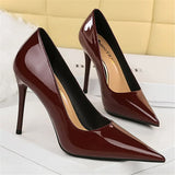 Women's Elegant Mid-Heel Formal Scarpin - Wine Red - 10cm - Formal Stilettos - 43 B - PU Patent Leather - image 9