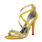 Women's Luxury Satin Crystal Bridal Sandals - White - Bridal Stilettos - 43 B - Satin - image 2