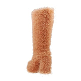 Women's Fuzzy Faux Wool Platform Boots - Orange - Short Plush Boots - 42 B - Imitation Wool - image 39