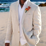 Men's 2 Pcs Linen Beach Wedding Suit - Beige - Beach Wedding Suit - Custom - Linen - image 14