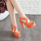Women's Block Heel High Platform Sandal - Orange - Platform Sandals - 43 B - PU Leather - image 24